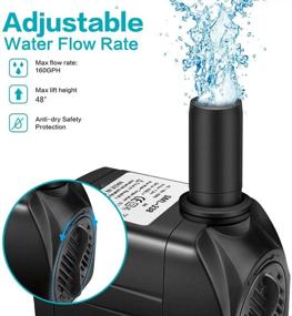 img 3 attached to 💧 Winkeyes 160GPH Fountain Pump with 48” Lift, 8W Small Submersible Water Pump for Outdoor Indoor Tabletop Fountain, Aquarium, Fish Tank, Hydroponic, Pond, 6ft Power Cord, 2 Nozzles