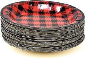 img 2 attached to 🎄 Premium Christmas Red and Black Buffalo Plaid Party Supplies Set: 50 9" Dinner Plates, 50 7" Dessert Plates, 100 Lunch Napkins – Checkered Gingham Pattern, Holiday Lumberjack Disposable Paper Dinnerware