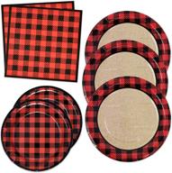 🎄 premium christmas red and black buffalo plaid party supplies set: 50 9" dinner plates, 50 7" dessert plates, 100 lunch napkins – checkered gingham pattern, holiday lumberjack disposable paper dinnerware logo