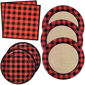 img 4 attached to 🎄 Premium Christmas Red and Black Buffalo Plaid Party Supplies Set: 50 9" Dinner Plates, 50 7" Dessert Plates, 100 Lunch Napkins – Checkered Gingham Pattern, Holiday Lumberjack Disposable Paper Dinnerware