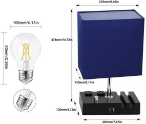 img 2 attached to Versatile and Stylish Fully Dimmable Table Lamp with Dual USB Port and Charging Station - EVISTR Bedside Lamp for Bedroom and Living Room with 2 Power Outlets, Fabric Lampshade LED Bulb Included (Black/Navy)