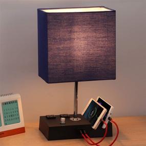 img 3 attached to Versatile and Stylish Fully Dimmable Table Lamp with Dual USB Port and Charging Station - EVISTR Bedside Lamp for Bedroom and Living Room with 2 Power Outlets, Fabric Lampshade LED Bulb Included (Black/Navy)