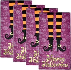 img 1 attached to 🎃 100 Happy Halloween Guest Napkins: Spooky Wicked Witch Leg Boot Hand Towel Napkins for Haunted Party Decor