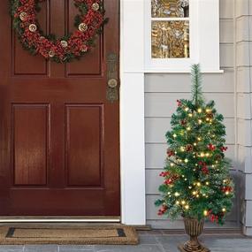 img 2 attached to 🎄 Juegoal 3 FT Pre-Lit Crestwood Spruce Christmas Tree: Festive Entrance Decor with 100 LED Fairy Lights, Pine Cones, Red Berries in Gold Urn Base - Perfect Xmas Home Decorations, 1 Pack