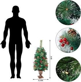 img 1 attached to 🎄 Juegoal 3 FT Pre-Lit Crestwood Spruce Christmas Tree: Festive Entrance Decor with 100 LED Fairy Lights, Pine Cones, Red Berries in Gold Urn Base - Perfect Xmas Home Decorations, 1 Pack
