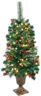 🎄 juegoal 3 ft pre-lit crestwood spruce christmas tree: festive entrance decor with 100 led fairy lights, pine cones, red berries in gold urn base - perfect xmas home decorations, 1 pack logo