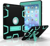 jaorty ipad 2/3/4 case - 3-in-1 hybrid soft & hard heavy duty rugged stand cover | shockproof, anti-slip, anti-scratch protective case for ipad 2/3/4 retina | full-body protection - black/green logo