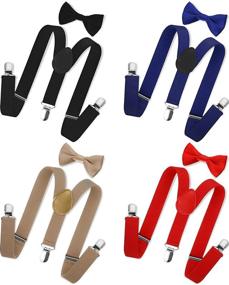 img 4 attached to 👦 Стильные и практичные наборы подтяжек с галстуком-бабочкой для детей: регулируемые подтяжки с бабочкой для малышей костюма.