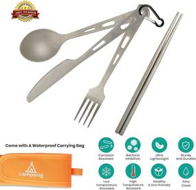img 3 attached to 🏕️ Titanium Camping Utility Cutlery Set - 4PCS Knife Fork Spoon Chopsticks, Ultra Lightweight, Ti Portable Set with Carabiner Clip & Case - Ideal for Home Use, Travel, Picnic, Hiking