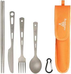 img 4 attached to 🏕️ Titanium Camping Utility Cutlery Set - 4PCS Knife Fork Spoon Chopsticks, Ultra Lightweight, Ti Portable Set with Carabiner Clip & Case - Ideal for Home Use, Travel, Picnic, Hiking