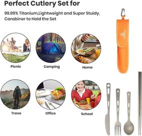 img 2 attached to 🏕️ Titanium Camping Utility Cutlery Set - 4PCS Knife Fork Spoon Chopsticks, Ultra Lightweight, Ti Portable Set with Carabiner Clip & Case - Ideal for Home Use, Travel, Picnic, Hiking