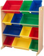 🧒 kidkraft wooden sort it &amp; store it bin unit with 12 plastic bins - primary &amp; natural, ideal gift for ages 8 months and up logo
