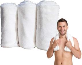 img 4 attached to 🏋️ Set of 3 Super Absorbent 100% Cotton Gym Hand Towels - Ideal for Exercise, Sports, Workouts, Sweat, Hiking, Spa, Basketball - Machine Washable White Towels for Men and Women, Plus Bonus Gym Bag