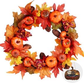 img 4 attached to 🍂 18-inch Fall Wreath for Front Door: Harvest Autumn Pumpkin Thanksgiving Décor with Wood Hanging Sign – Pumpkins, Pinecones, Berries – Indoor Outdoor Home Decoration