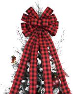 🎄 christmas checked tree topper: 48x13 inches large red and black plaid buffalo decorative bows for christmas decoration логотип