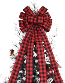 img 4 attached to 🎄 Christmas Checked Tree Topper: 48x13 Inches Large Red and Black Plaid Buffalo Decorative Bows for Christmas Decoration