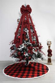 img 1 attached to 🎄 Christmas Checked Tree Topper: 48x13 Inches Large Red and Black Plaid Buffalo Decorative Bows for Christmas Decoration