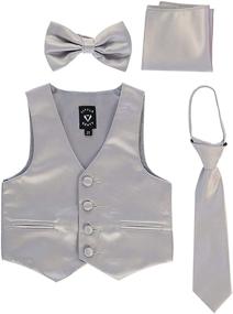 img 1 attached to 🧑 4 Piece Formal Satin Boys Vest Set for Tuxedos with Zipper Tie, Bowtie, and Hanky - Little Gents 738