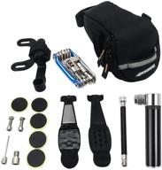 🚴 premium bike tire repair kit & mini pump - presta and schrader, glueless puncture repair (up to 120 psi) for road, mountain, and bmx bikes - complete with bike tail bag logo