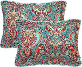 img 4 attached to Newrara Boho Quilted Pillow Shams Set of 2 Standard Size - 100% Cotton Bohemian Pillow Cases in Red - Bohemian Pillow Covers