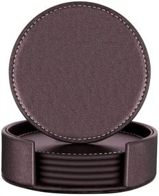 img 4 attached to 🍶 THIPOTEN Leather Coasters with Holder – Set of 6, Brown – Protect Furniture from Damage