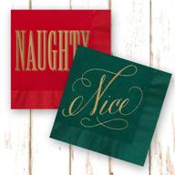 🍹 naughty and nice beverage cocktail napkins: set of 40 red and green 3-ply paper holiday napkins with gold foil accents logo