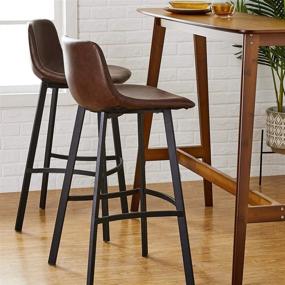 img 1 attached to 🪑 CangLong Faux Leather Armless Kitchen Barstool Set with Metal Legs - Pack of 2, Dark Brown