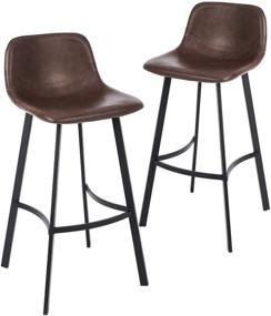 img 3 attached to 🪑 CangLong Faux Leather Armless Kitchen Barstool Set with Metal Legs - Pack of 2, Dark Brown