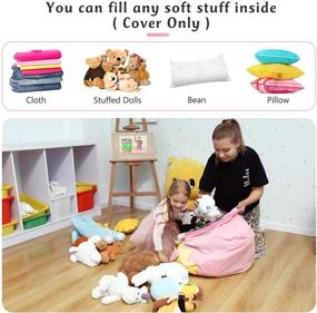img 1 attached to 🧸 Kids Stuffed Animal Storage Bean Bag Chair Cover - 24x24 Inch Velvet Extra Soft Large Organizing Bean Bag for Children's Plush Toys and Room Decor - Girls' Room (Cover Only)