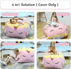 img 3 attached to 🧸 Kids Stuffed Animal Storage Bean Bag Chair Cover - 24x24 Inch Velvet Extra Soft Large Organizing Bean Bag for Children's Plush Toys and Room Decor - Girls' Room (Cover Only)