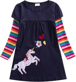 img 4 attached to 🌈 JUXINSU Winter Toddler Girls Cotton Long Sleeve Dresses - Girl Casual Clothes with Rainbow Stripes - Kids 3-8 Years