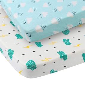 img 4 attached to 🛏️ Pack n Play Sheet 2-Pack for Playard Mattress - 100% Jersey Cotton, Ultra Soft & Stretchy Portable Mini Crib Sheets for Baby, Clouds Raindrops Prints in Green and White