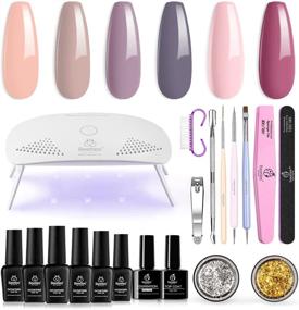 img 4 attached to 💅 Полный набор для маникюра гель-лаком с УФ-лампой: Beetles Soak Off Nude Gray Purple Mauve цветов + U V LED-лампа для домашнего маникюра DIY, базовое покрытие и ультрафиолетовое верхнее покрытие - идеальный подарок на Рождество и для украшения.