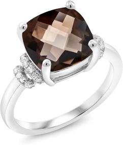 img 4 attached to 💍 Gem Stone King Smoky Quartz Engagement Ring - 925 Sterling Silver, 3.36 Ct Cushion Checkerboard (Size 5-9) - Women's Jewelry