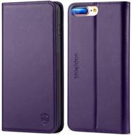 📱 dark purple genuine leather iphone 7 plus wallet case with card slots & kickstand - shieldon iphone 8 plus flip magnetic cover, tpu shockproof case compatible with iphone 7plus logo