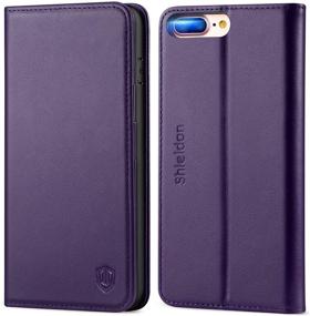 img 4 attached to 📱 Dark Purple Genuine Leather iPhone 7 Plus Wallet Case with Card Slots & Kickstand - SHIELDON iPhone 8 Plus Flip Magnetic Cover, TPU Shockproof Case Compatible with iPhone 7Plus