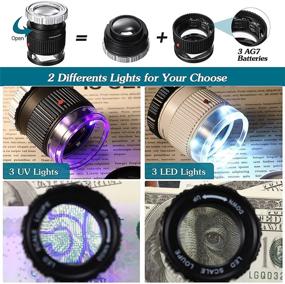 img 2 attached to 🔎 30X Adjustable Focal Length Loupe Magnifier with LED and UV Illumination for Jewelry, Textile, Coins, Stamps, Board, Gems – Dual Black & White Foldable Magnifier Glass Set