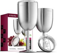 premium 18/8 stainless steel wine glasses - set of 2 unbreakable double-walled insulated goblets with stem - 12 oz capacity - bpa-free, leak-resistant lid - ideal for red and white wine - brushed metal finish logo