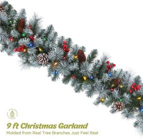 img 3 attached to 🎄 OasisCraft 9ft Flocked Christmas Garland: Snowy Pine Cone & Color Lights, Battery Operated for Holiday Décor