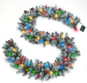 img 4 attached to 🎄 OasisCraft 9ft Flocked Christmas Garland: Snowy Pine Cone & Color Lights, Battery Operated for Holiday Décor
