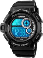 aposon men's digital sports watch, military army electronic watches running 50m 5 atm waterproof sports led 7 color wristwatch with stopwatch and water resistance logo