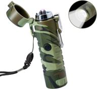 🔥 waterproof usb rechargeable electric lighter with flashlight - trelc camouflage flameless plasma lighter for outdoor camping, hiking, and emergency use logo