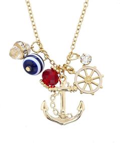 img 2 attached to 🚢 Gold Tone Nautical Cluster Anchor Ship Wheel Charm Necklace by LUX ACCESSORIES