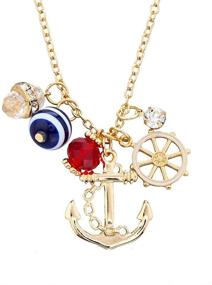 img 3 attached to 🚢 Gold Tone Nautical Cluster Anchor Ship Wheel Charm Necklace by LUX ACCESSORIES