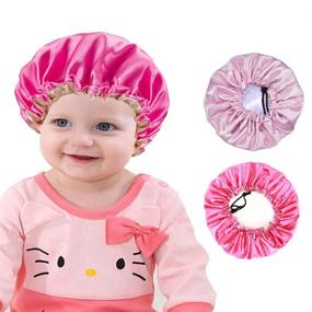 img 4 attached to 🎀 Kids Adjustable Double Layer Satin Sleep Bonnet Caps - Set of 2: Night Sleeping Hats, Showering Caps for Girls, Toddlers, Baby, Children