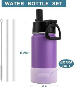 img 3 attached to 💜 Kids' 12 oz Stainless Steel Water Bottle - Double Wall Vacuum Insulated, Wide Mouth Flask with Wide Handle Straw Lid (Purple) by Koodee