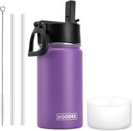 💜 kids' 12 oz stainless steel water bottle - double wall vacuum insulated, wide mouth flask with wide handle straw lid (purple) by koodee логотип