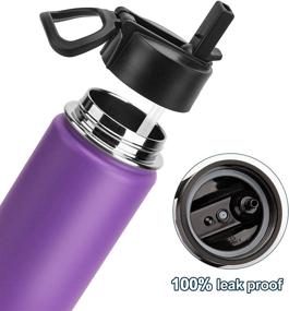 img 1 attached to 💜 Kids' 12 oz Stainless Steel Water Bottle - Double Wall Vacuum Insulated, Wide Mouth Flask with Wide Handle Straw Lid (Purple) by Koodee