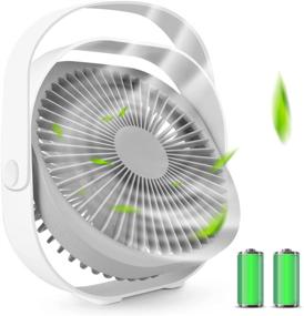 img 4 attached to 🔌 Portable USB Desk Fan - Rechargeable 8'' 4000mAh, Adjustable 3 Speeds + 360° Rotation - Ultra Quiet Cooling fan for Home Office, Bedroom & Travel (White)