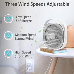 img 3 attached to 🔌 Portable USB Desk Fan - Rechargeable 8'' 4000mAh, Adjustable 3 Speeds + 360° Rotation - Ultra Quiet Cooling fan for Home Office, Bedroom & Travel (White)